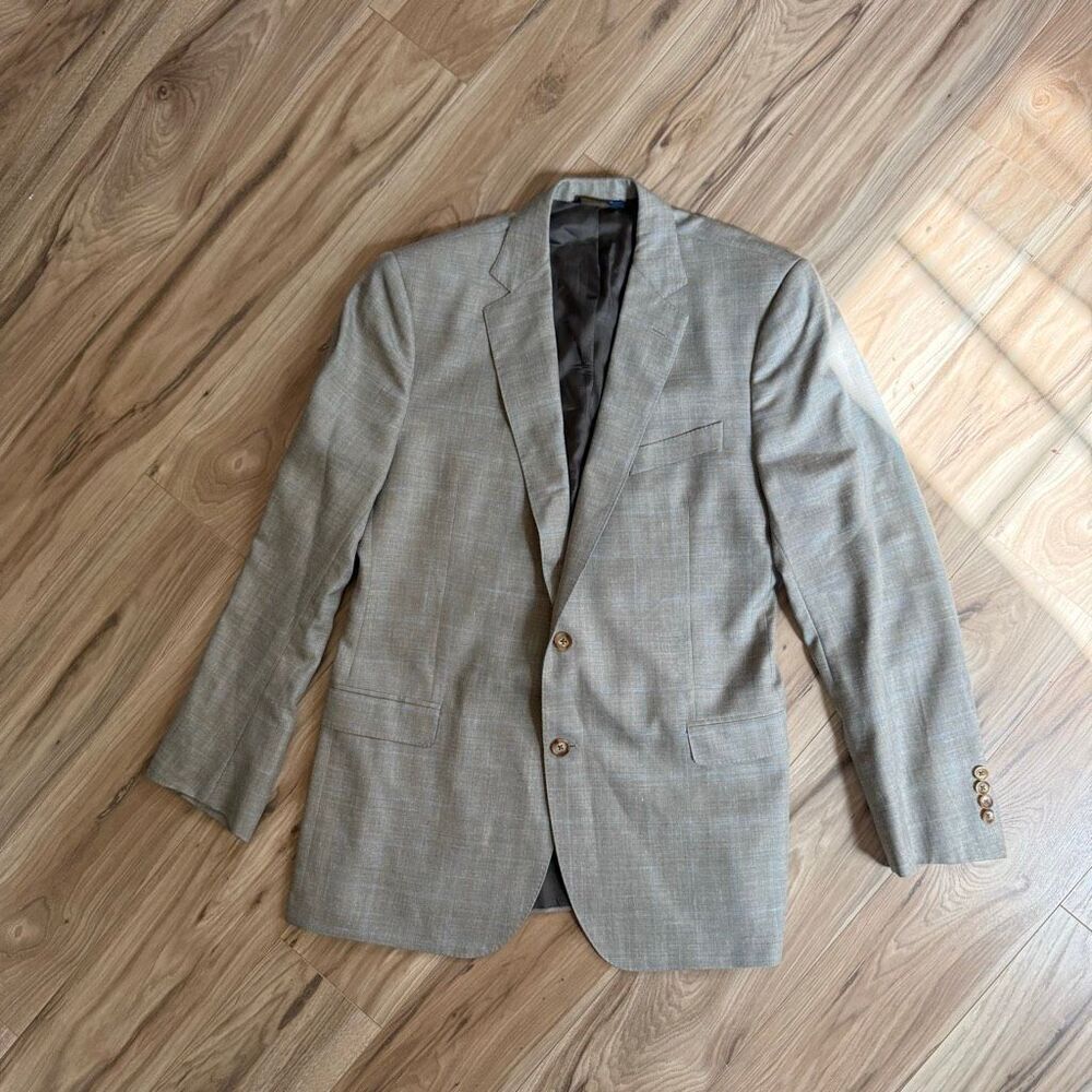 Brooks Brothers Mens Beige Fitzgerald Wool Silk Blend Sport Coat Blazer Size 44L